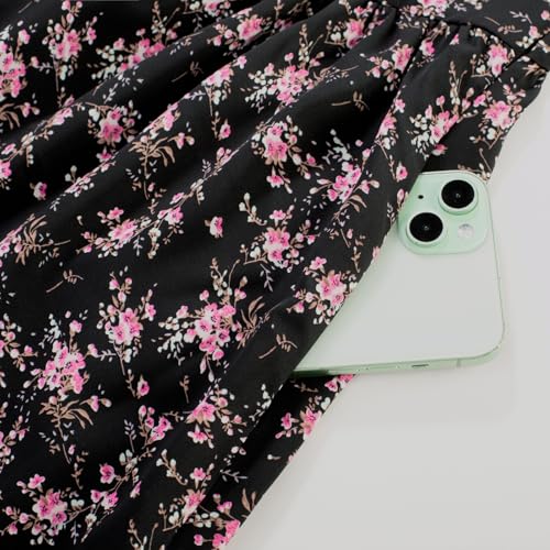 Image of Scarlet Darkness Floral Mini Corset Dress Women Teens Sundress with Pockets | Floral mini dress with adjustable straps, square neck, smocked back, left hidden zip, side pockets, flowy dual-layer hem