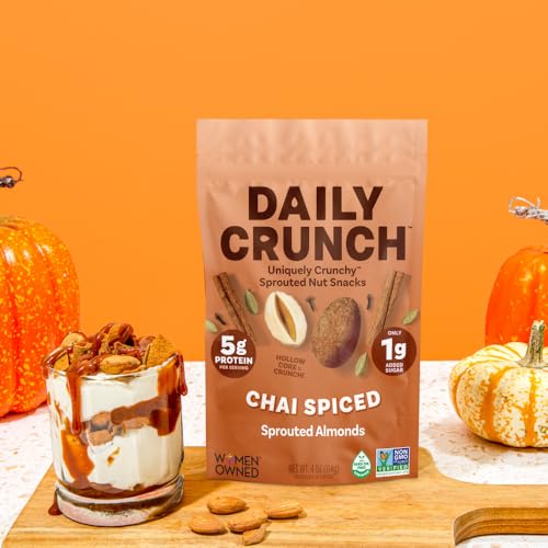 Image of Daily Crunch Sprouted Almonds and Dehydrated nuts for a Unique Crunch, Keto Friendly, Non-GMO Zero Seed Oils, Gluten Free 4oz (2 Pack, Spiced Chai Pear)