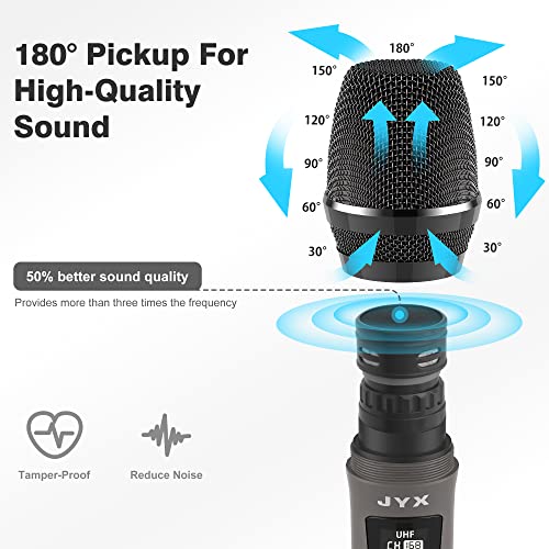 Jyx Wireless Microphone, Dual 2 Uhf Cordless Mic System With Rechargeable Receiver, Handheld Dynamic Microphone With 100Ft Transmission Distance For Karaoke/Meeting/Wedding/Speech #TOP2