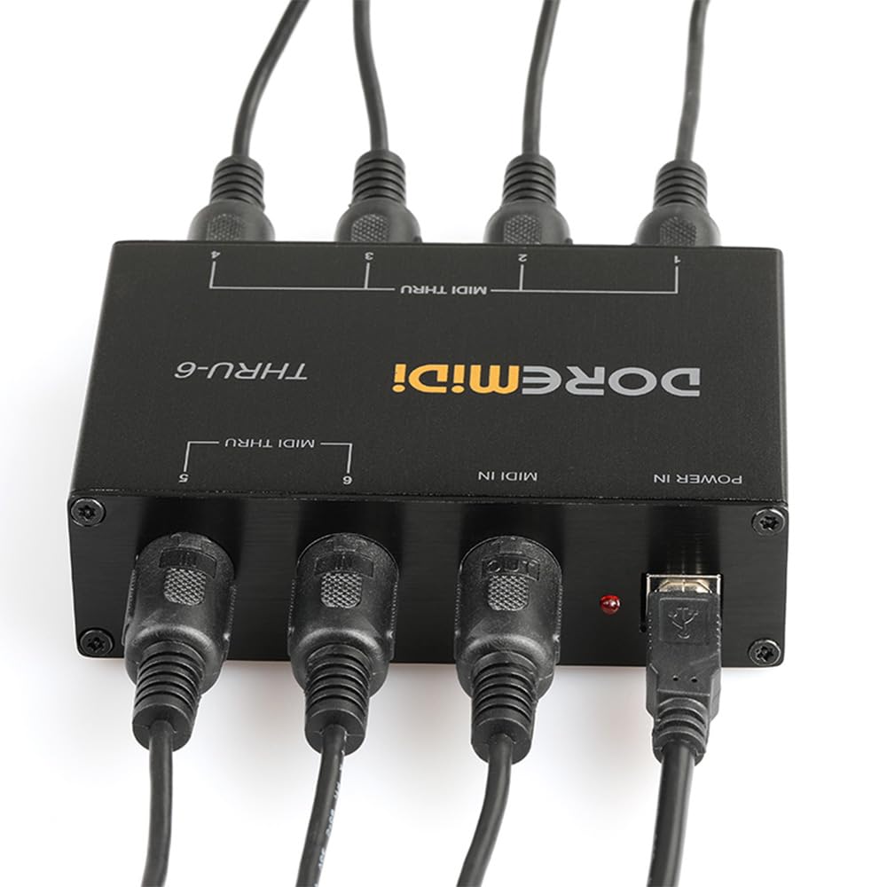 Jemora MIDI Box Convertisseur répartiteur MIDI 1 entrée 6 Sorties Boîte hôte Plug and Play Compatible avec Tous Les appareils d'interface Standard MIDI Interface MIDI