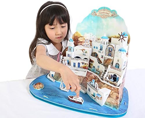 Child interacting with assembled Santorini Island 3D puzzle