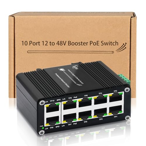 Image of Industrial 10-Port Gigabit PoE Switch, 12-48V DC Input with Built-in Voltage Booster, 8-Port 802.3at 30W + 2 Uplink, Up to 240W PoE Budget, DIN-Rail Mountable