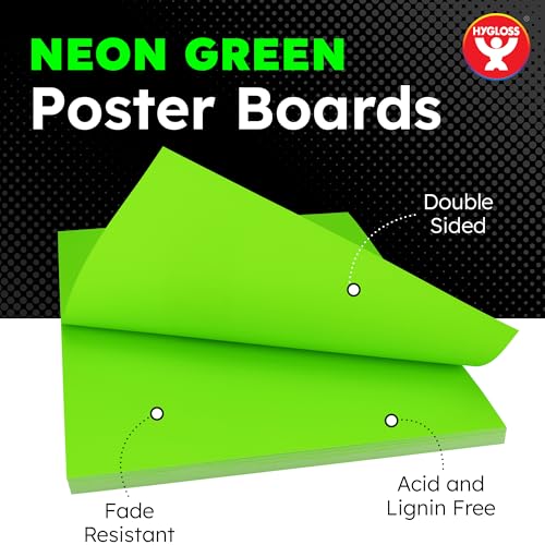 Image of Hygloss Medium Poster Board 11x14 - 25 Neon Green Single Color Bulk Pack - 10 Pt. Thickness Colored Poster Board Paper for Projects, Signs, Displays - Posterboard Multipack 11 inch x 14 inch