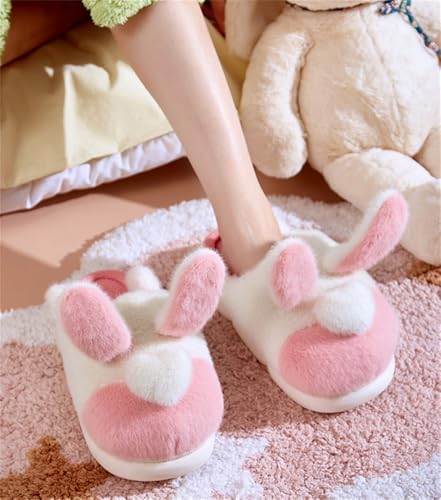 Epsion Women's Cute Long Ear Bunny Cotton Slippers Plush Fuzzy Anti Slip Thick Sole House Shoes3