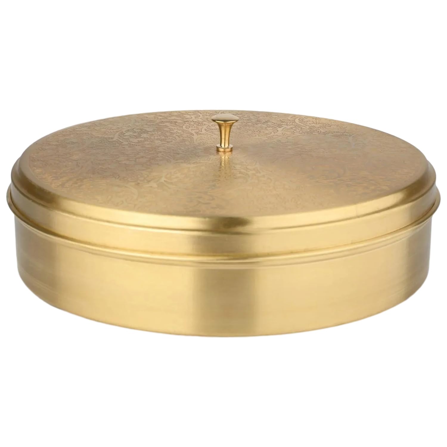 ANCIENTIMPEX Masala Dabba Gewürzbox aus Messing mit 7 Schüsseln, Löffel und Deckel, traditioneller indischer Masala Daani für Küche, Gewürz-Organizer und Aufbewahrungsbox (22,9 cm)