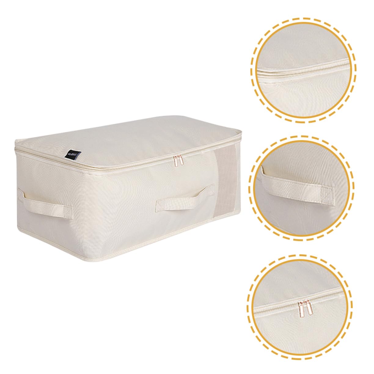 VICASKY Contenitore Pieghevole Sottoletto per Coperte Beige Grande | Oxford Cloth, Rete in Nylon e Pe, Apertura Zip, Facile da Spostare, per Vestiti e Giocattoli