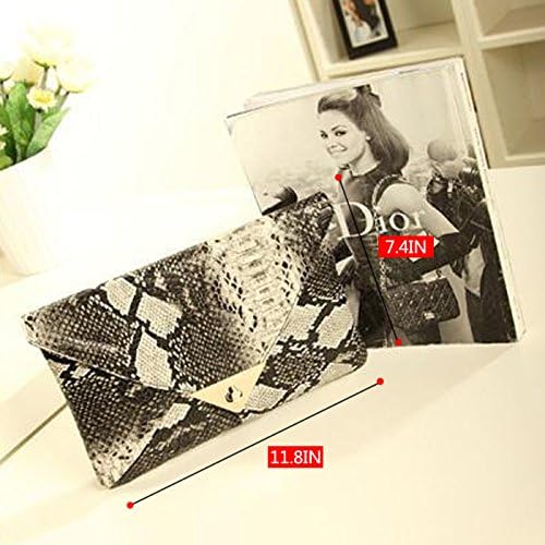 Aisa® Women Snakeskin Pattern Handbag Envelope Clutch Bag with Metal Chain Strap Retro Purse Shoulder Bag - Image 3