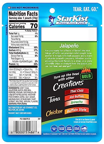Image of StarKist Tuna Creations BOLD Jalapeno Pouch (2.6 oz - 1 Pack) Wild Caught, High Protein Shelf Stable Seafood, Gluten Free, Soy Free, No Draining, Ready to Eat for Salads and Sandwiches