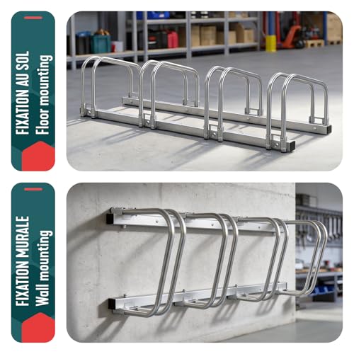 Image of VOUNOT Bike Stand Floor 4 Rack Bike Garage Bicycle Storage Parking Rack Cycle Organizer Locking Stand for Indoor Outdoor