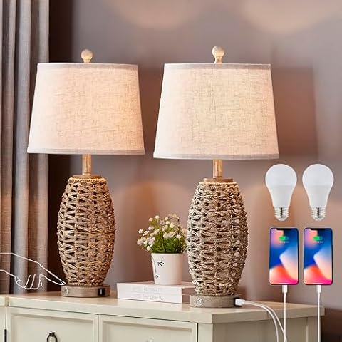 HONTU 27” Rattan Table Lamps Set Cover