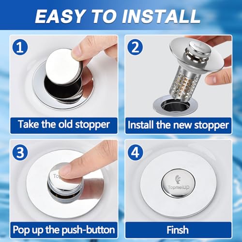 Image of Bathroom Sink Drain Strainer(New-2pcs), Pop-up Sink Drain Strainer with Removable Stainless Steel Strainer Basket Hair Catcher, Bathroom Sink Strainer for Bathroom Sink Stopper Replacement