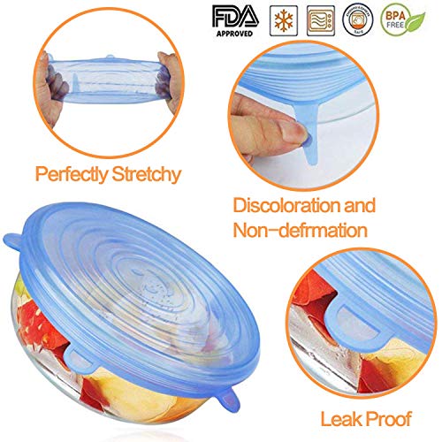Silicone Stretch Lids (Set of 12),Reusable Food Container Cover Seal for Bowls, Mugs, Jars, Pots, Cans of Various Sizes (Blue+White)