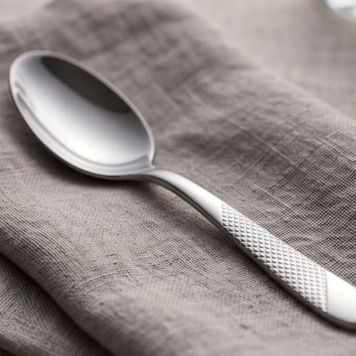 Image of Sterling Silver French Style Silverware | 5-Piece Hammered Dessert Spoon Set | Premium 18 /10 Stainless Steel Flatware | Elegant Cutlery for Home, Restaurants & Gifting