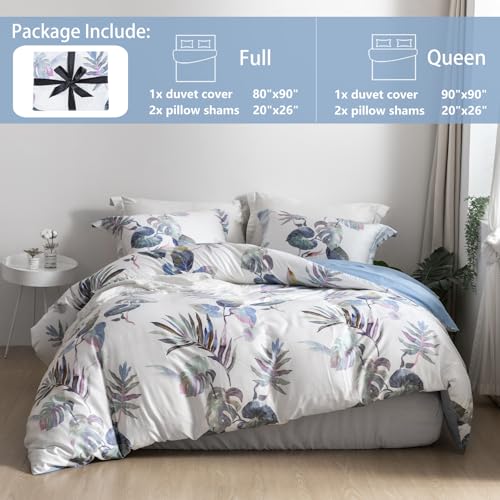 MILDLY 100% Long-Staple Cotton Duvet Cover Set Palm Leaf Pattern Printed Comforter Cover 3pcs, Ultra Soft & Breathable Bedding Set