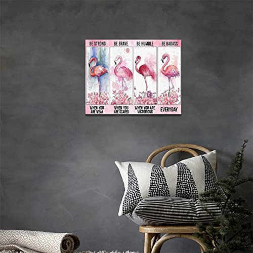 Flamingo Wall Art Pink Flamingos Wall Decor Motivational Quotes Picture Canvas Wall Artwork Wild Animals Print Painting Mordern Decor For Bathroom Bedroom Office Framed Ready To Hang 12"X16" #TOP1