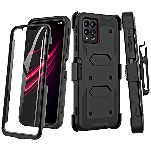HONTECH for T-Mobile Revvl 6 Pro 5G Case,Holster Phone Case with Built-in Screen Protector Swivel Belt Clip Heavy Duty Full Body Protection Shockproof Kickstand Cover for Outdoor Sports