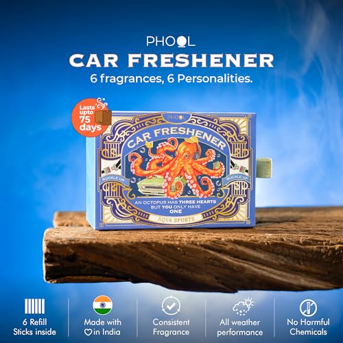Image of Phool Car Perfume - Aqua - Pack of 6 Cartridge - Lasts upto 75 days- Luxury Car Freshner, interior car air freshner - Strong Lasting profile - Plug in Mechanism