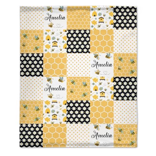 Pindola Personalized Bee Name Custom Blanket for Boys Girls Women Men - Personalized Bee Blanket Design Gifts for Boys Girls 50