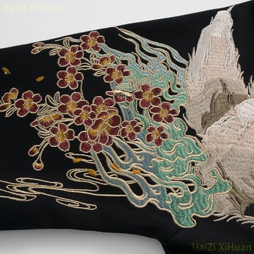 Mens Nine Tailed Fox Embroidered Hoodie Japanese Anime Hoodies Streetwear Black Hoodie Men Fashion Casual Hoodie4