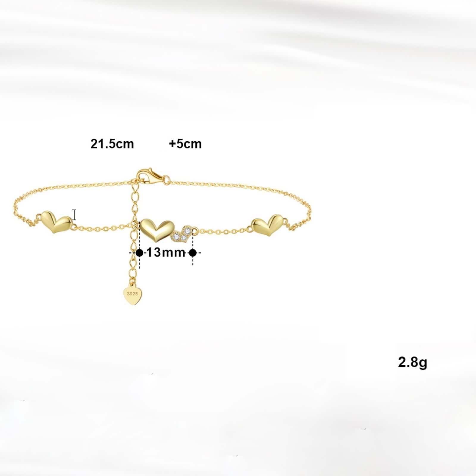 Cavigliera a forma di cuore, in argento 925, collana con cuore rotondo, con zirconi, regolabile, argento/oro, per mamma