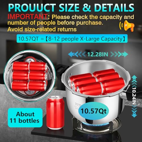 Image of Premium 10.57 Quart Stainless Steel Pressure Cooker, Commercial Grade Luxury Cookware, Brand Quality Durability, Professional Performance for Large Families & Events