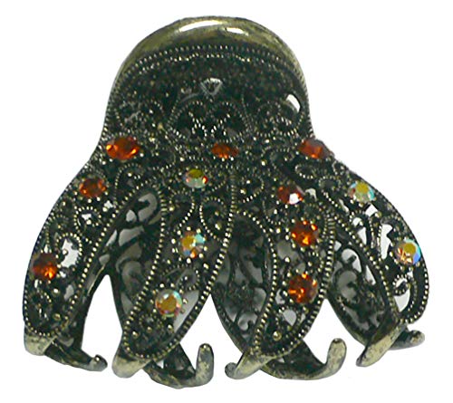 Bella Claw Clip Metal Hair Claw Antique Gold Trim Sparkly Smoke Topaz Crystals GL56sTopaz