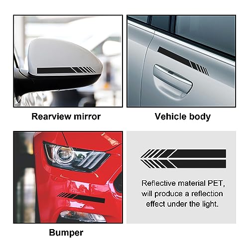 Image of Augeny 2 PCS Car Rear View Mirror Stickers, Waterproof Vinyl Auto Side Rearview Mirror Stripes, Universal Reflective Anti-Collision Striped Warning Decal for Most Vehicles (Black)