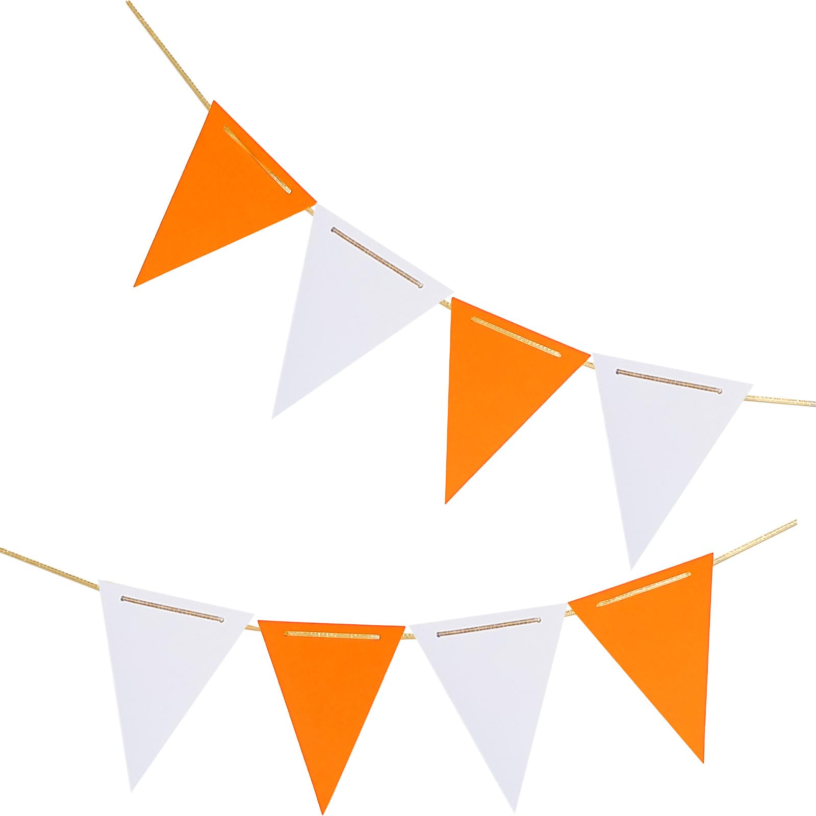 Orange and White Triangle Pennant Banner,30pcs Double Sided Garland Flag for Baby Shower Birthdays Graduation Party Decorations
