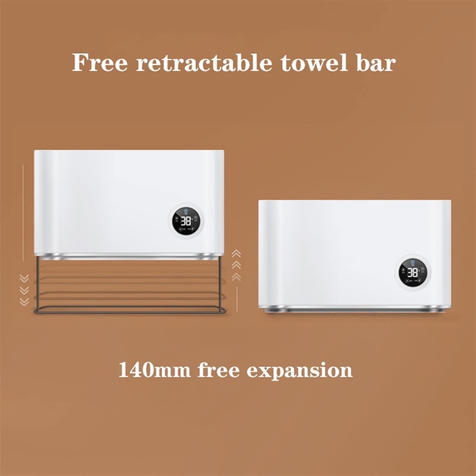 calefactor portátil Calentador de cerámica, calentador de baño montado en la pared con pantalla táctil y barra de toalla retráctil, calefacción rápida de 2200 W, 3 modos, temporizador de 2 h, protecci