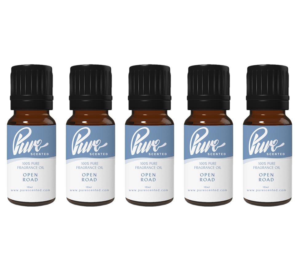Pure Scented 50ml Fragrance Oils - 5 x 10ml Suitable for Candles, Soaps, Slime, Diffusers, Cosmetics, Wax Melts, Designer (5 x 10ml, Open Road)