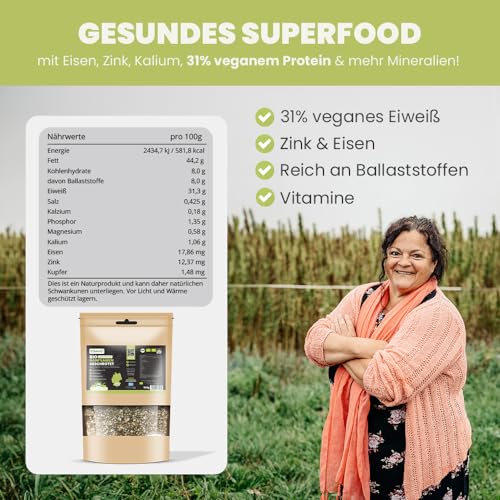 SANUUS Bio Hanfsamen geschrotet 2x500g - Bio Hanfsamen geschält & ungeschält Mix naturbelassen aus Deutschland mit 31% veganem Eiweiß, Eisen, Zink, Kalzium für Müsli, Bowls