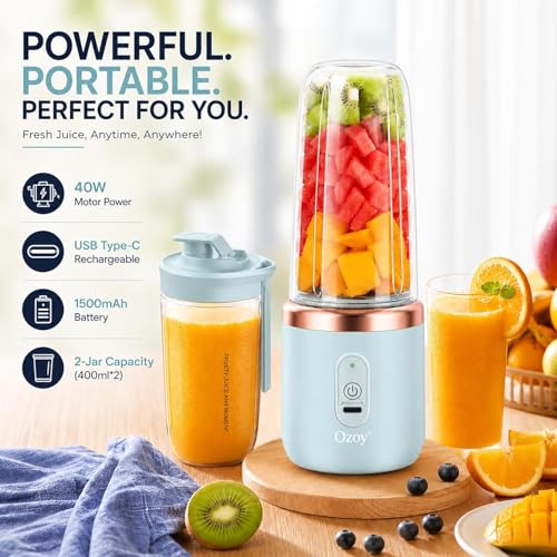 Image of Portable Blender Electric Juicer USB Rechargeable Fruit Mixers Mini Personal Smoothie Maker 6 Blades 3 Gears Ideal for Smoothies, Protein Shakes, Fresh juices, sauces -1500mAh Battery