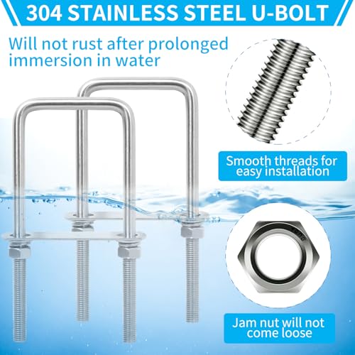Image of M10 Square U-Bolts 4 Sets 304 Stainless Steel Axle U Bolts Fits 3 Inch Wide Trailer Leaf Springs Include Wrench (M10x3-1 /16 Wx 6-1 /2 inchL)