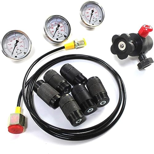 Kit de prueba de presión de nitrógeno, sistema de carga de acumulador hidráulico con manómetro, 3 calibres, 7 acoplamientos y 1 manguera de gas