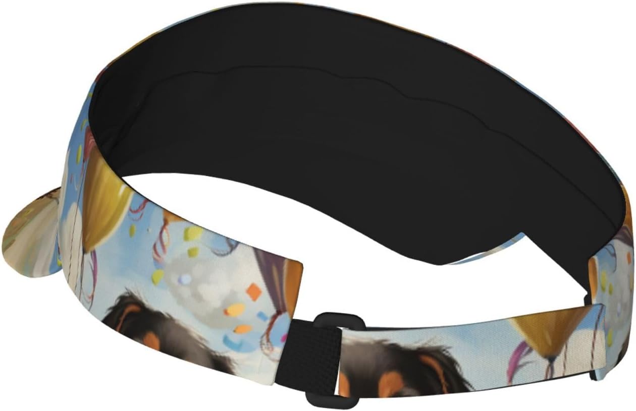 Dachshund hot air Balloon Sports Sun Visor for Men Women Adjustable Empty Top Baseball Cap Outdoor Golf Running Sun Caps Black