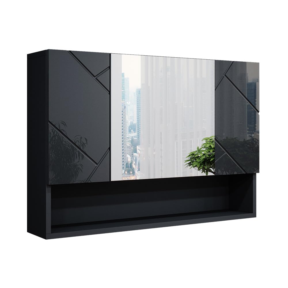 Vicco Bathroom mirror cabinet Irma, Anthracite high gloss, 80.1 x 55 cm