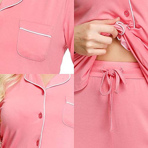 INK+IVY Women's Rayon Long Sleeve Button Top & Trouser Pajama Set, Casual Soft Breathable Sleepwear3
