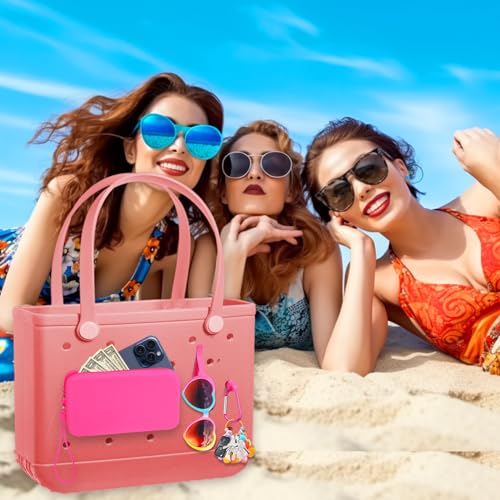 Mity rain Silicone Wallet for Bogg Bag Phone Holder, Accessories Set for Bogg Bag Contain 2PCS Key Holder and a Large Capacity Silicone Zipper Bag for Beach Bags Tote Bag 7