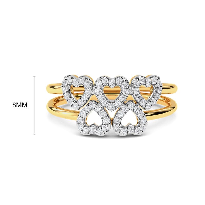 Image of KISNA 14k / 18k Real Gold & Diamond Ring | Diwali, Rakhi Rakshabandhan Gift for Sister /Bhabhi /Women | With Certificate of Authenticity & BIS-Hallmarked Gold Jewellery | Two Layered Heart Ring
