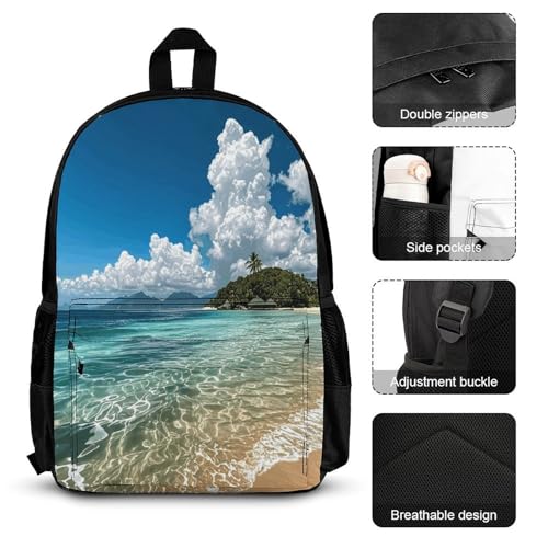 3-in-1 Backpack Combination Set Island Breeze Print 3Pcs Backpack Sets Travel Daypack with Lunch Bag And Cosmetic Bag3