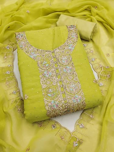 Image of Women's Shimmer Silk Embroidery Work Unstitched Dress Material