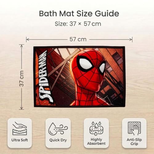 Image of Athom Living Premium Anti Slip Printed Kids Bathmat, Durable Nylon Fabric, Soft Texture, Easy to Clean, Stylish Home Decor Mat for Doorway & Kids Room, 37x57 cm, Multicolor (Spiderman)