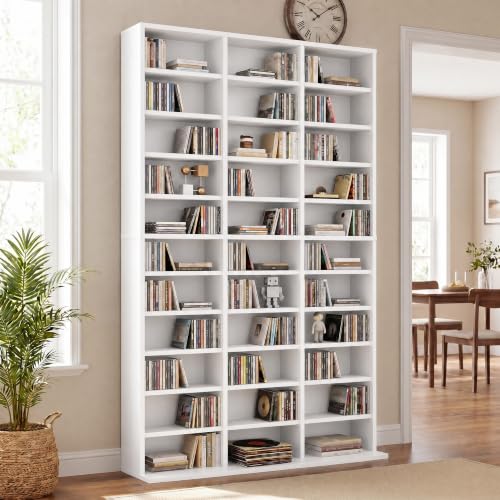 Image of Garvee 11 Tier Tall CD Display Cabinet, 33-Compartment Media Tower, White