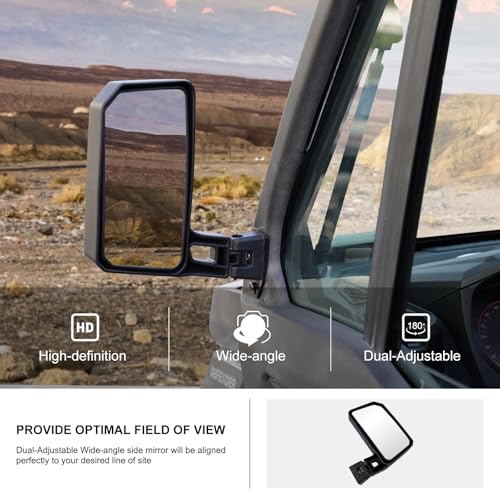 Image of Kiwi Master Large Side Mirrors for 2016-2026 Can-Am Defender /HD11 | Accessories, (Not Soft Doors / Soft Cab Enclosures), OEM Replacement 715008100, Adjustable Folding Rear View Mirror, Pair