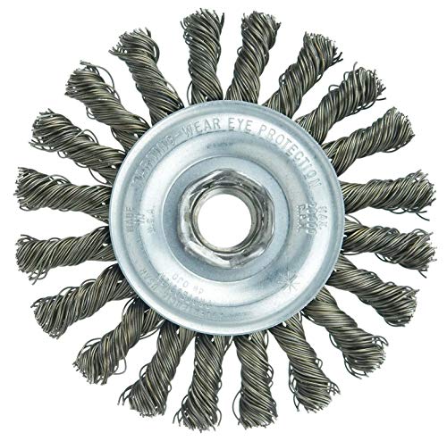 Image of Weiler 36255 Wolverine 4 inch Knot Wire Wheel, Cable Twist, 0.020 inch Steel Fill, 5 /8 inch-11 UNC Nut, Made in The USA (Pack of 5)