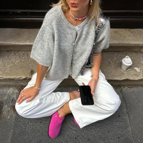 Women Y2k Crop Knit Cardigan T-Shirt Short Sleeve Button Down Casual Knitted Tees Y2k Girls Crop top Streewear3