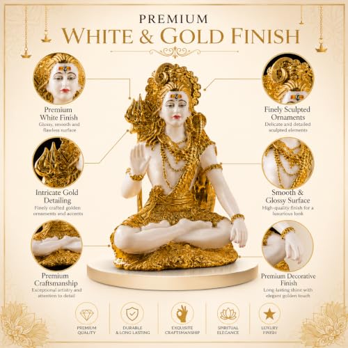 Image of Lord Shiva Statue - 31 cm Hindu God Figurine with Gold Detailing, Trident & Cobra - Hand-Painted Mahadev Murti for Home Temple Decor, Pooja Room, Meditation Space & Gift