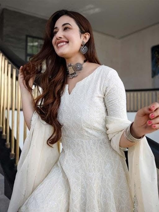 Image of Royal Export Women's Paisley Embroidered Cotton Kurta Set | sharara Set for Women |Anarkali Chikankari Gown with Dupatta | Dresses for Girls