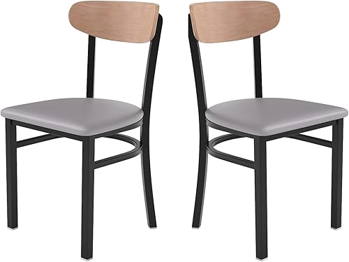 Miniatura 185 de Flash Furniture Wright - Silla de comedor de grado comercial, asiento de madera maciza con acabado de nogal y respaldo de boomerang, 500 libras de
