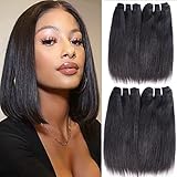 Liang Dian 10 Inch Human Hair Bundles 12A Straight Hair 4 Bundles Straight Short Weave Hair 100% Unprocessed Brazilian Virgin Hair Natural Color(10'' 10'' 10'' 10'')